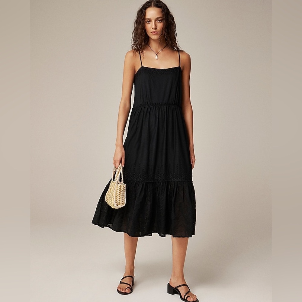 NWT J.Crew Sorrento dress in cotton voile XS Black Boho Bohemian Resort Vacation